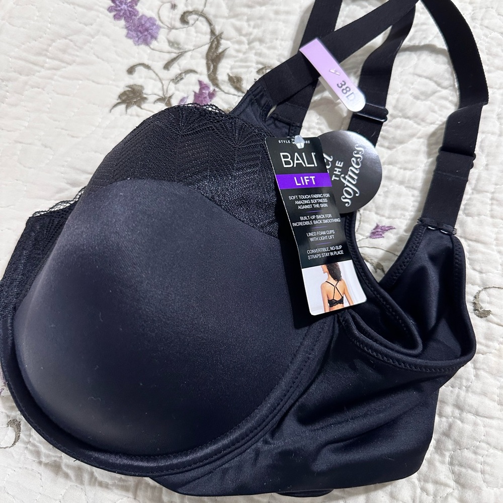 Bali lift underwire bra NWT SZ 38D black